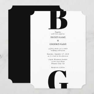 Modern Minimalist Black & White Monogram Wedding Invitation