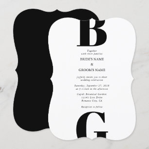 Modern Minimalist Black & White Monogram Wedding Invitation
