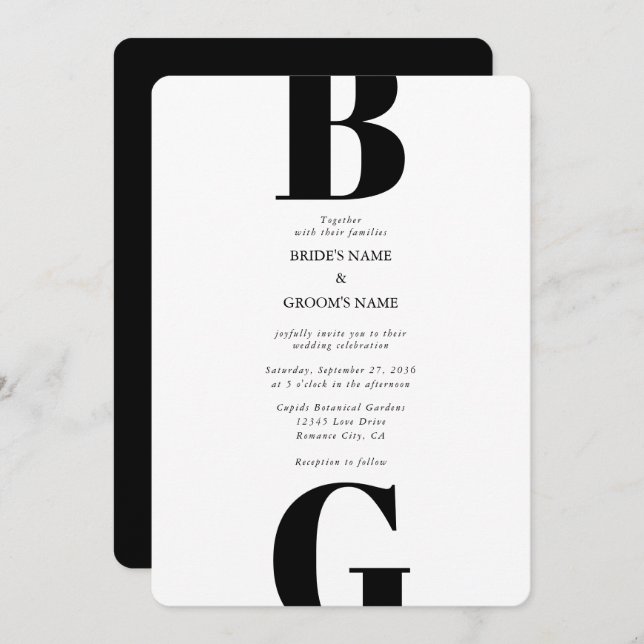 Modern Minimalist Black & White Monogram Wedding   Invitation (Front/Back)