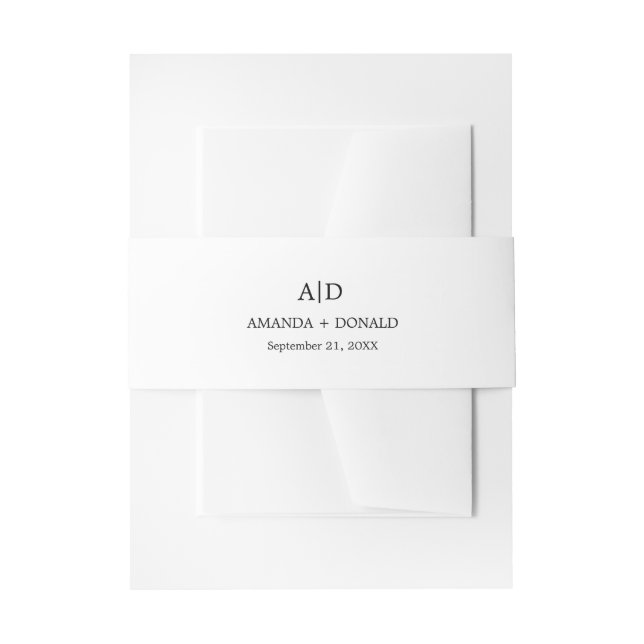 Modern Minimalist Black& white Monogram Wedding  Invitation Belly Band (Front Example)