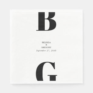 Modern Minimalist Black & White Monogram Wedding  Napkin