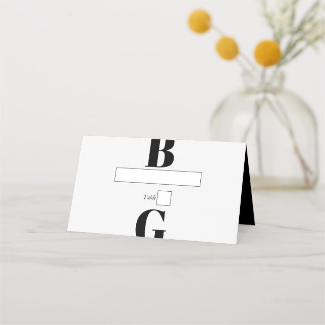 Modern Minimalist Black & White Monogram Wedding   Place Card (Front)