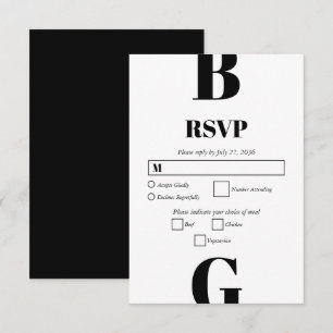 Modern Minimalist Black & White Monogram Wedding RSVP Card