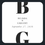 Modern Minimalist Black & White Monogram Wedding Square Sticker<br><div class="desc">A modern black and white minimalist monogram design. A unique design that uses contemporary elements and typography. A simple monogrammed black and white elegant design. A stylish modern wedding sticker design with contemporary elements. Matching wedding invitations and other stationery items are also available.</div>