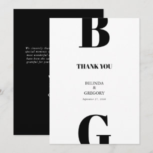 Modern Minimalist Black & White Monogram Wedding  Thank You Card