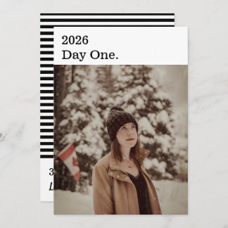 Modern Minimalist Black White New Year Photo Holiday Card
