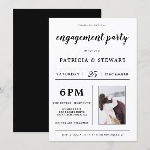 Modern minimalist black white photo engagement invitation