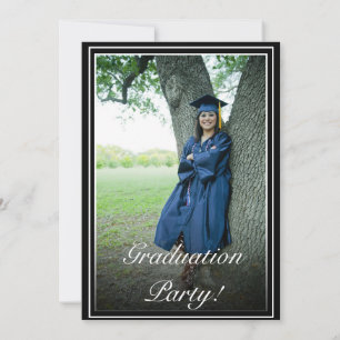Modern Minimalist Black White Photo Graduation  Invitation