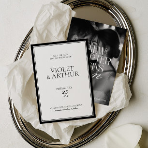Modern Minimalist Black & White Photo Save The Date