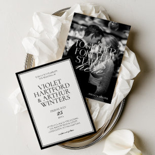 Modern Minimalist Black & White Photo Wedding Invitation
