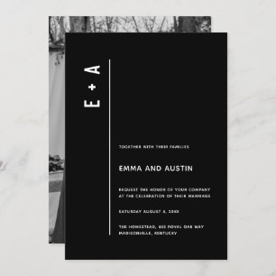Modern Minimalist Black White Photo Wedding Invitation