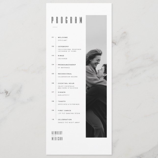 Modern Minimalist Black & White Photo Wedding Programme (Front)