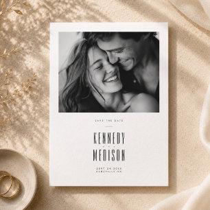 Modern Minimalist Black & White Photo Wedding Save The Date