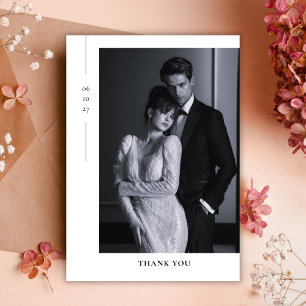 Modern Minimalist Black White Photo Wedding Thank You Card