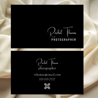 Modern Minimalist Black & White QR Code Elegant Business Card