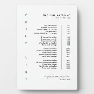 Modern Minimalist Black White Salon Price List Plaque