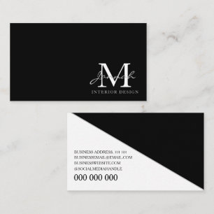Modern Minimalist Black White Script Monogram Business Card