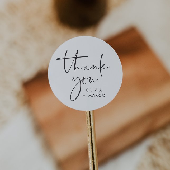 Modern Minimalist Black & White Script Thank You Classic Round Sticker (Creator Uploaded)