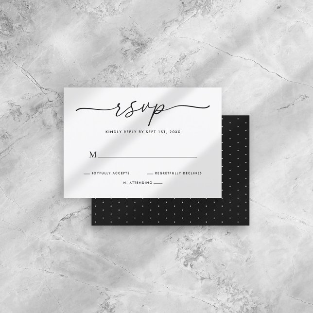 Modern Minimalist Black & White Script Wedding RSVP Card (Creator Uploaded)