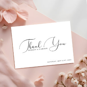 Modern Minimalist Black White Script Wedding Thank You Card