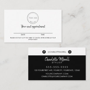 Modern minimalist black white simple with logo app appointment card