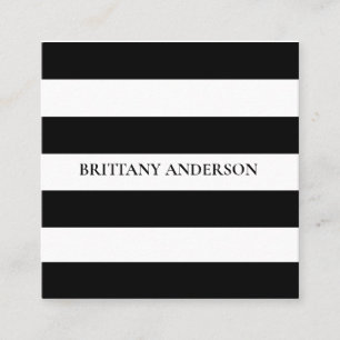 Modern Minimalist Black & White Stripe Square Business Card