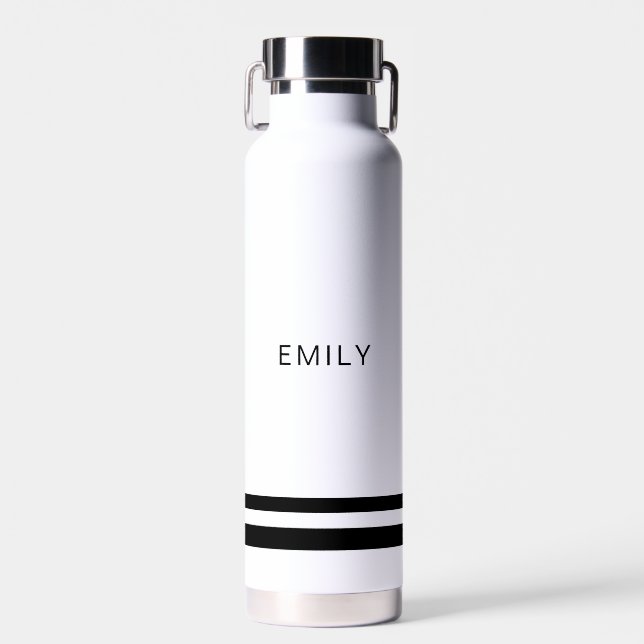 Modern Minimalist Black White Stripes  Water Bottle (Front)