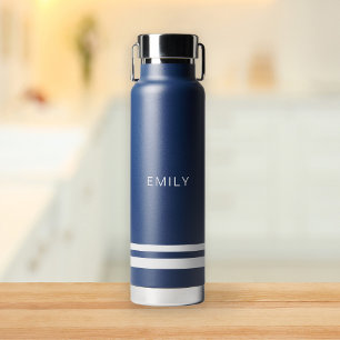 Modern Minimalist Black White Stripes  Water Bottle