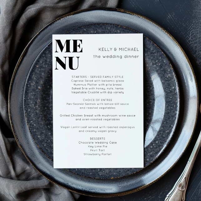 Modern Minimalist Black White Stylish Wedding Menu (Creator Uploaded)