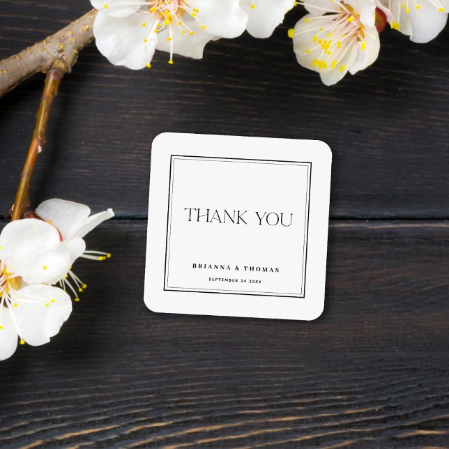 Modern Minimalist Black & White Thank You Square Sticker (Creator Uploaded)