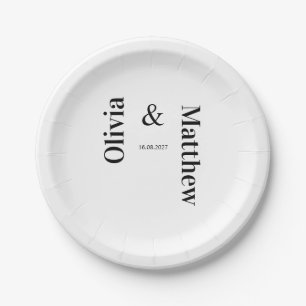 Modern Minimalist Black White Typography Wedding Paper Plate