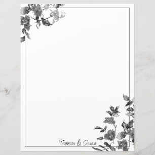 Modern minimalist black white watercolor roses   