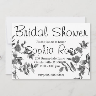 Modern minimalist black white watercolor roses invitation