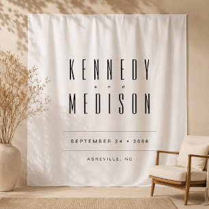 Modern Minimalist Black & White Wedding Backdrop Tapestry