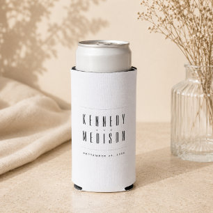 Modern Minimalist Black & White Wedding Can Cooler