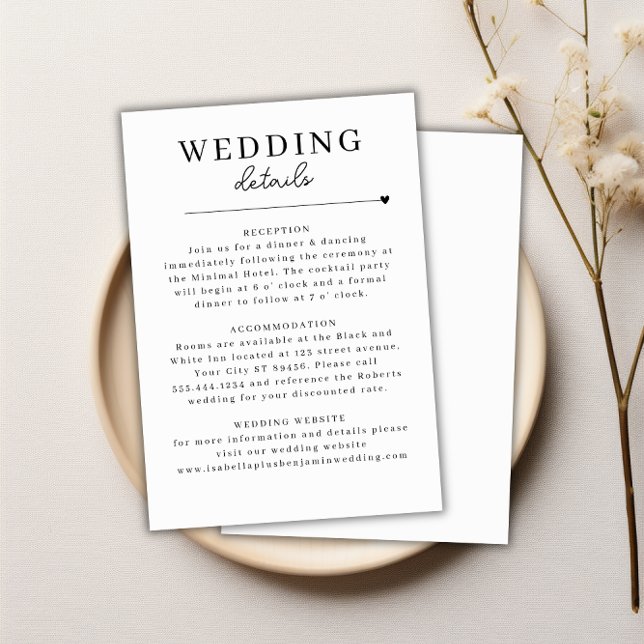 Modern Minimalist Black White Wedding Details Card (Modern Minimalist Black White Wedding Details Card)