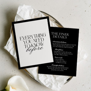 Modern Minimalist Black & White Wedding Details Enclosure Card