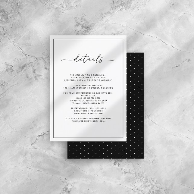Modern Minimalist Black & White Wedding Details Enclosure Card (Creator Uploaded)