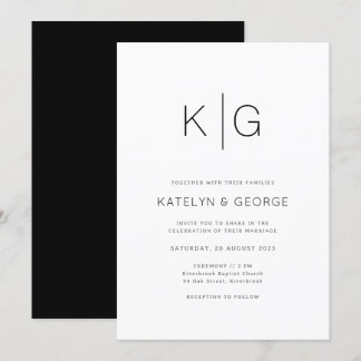 Modern Minimalist Black White Wedding Invitation
