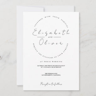 Modern Minimalist Black White Wedding Invitation
