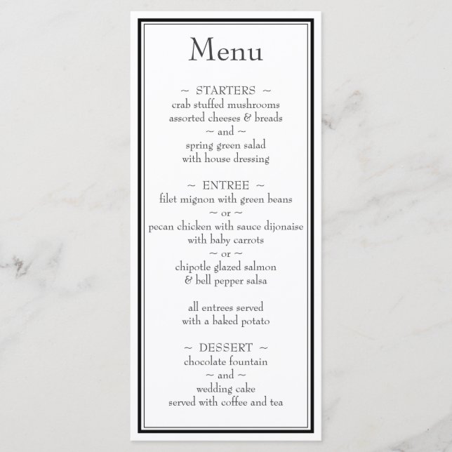 Modern Minimalist Black White Wedding Menu (Front)