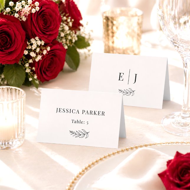 Modern Minimalist Black & White Wedding Place Card (Creator Uploaded)