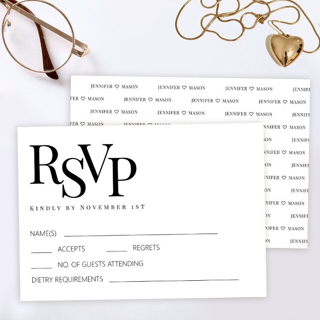 Modern minimalist black white wedding RSVP cards (Creator Uploaded)