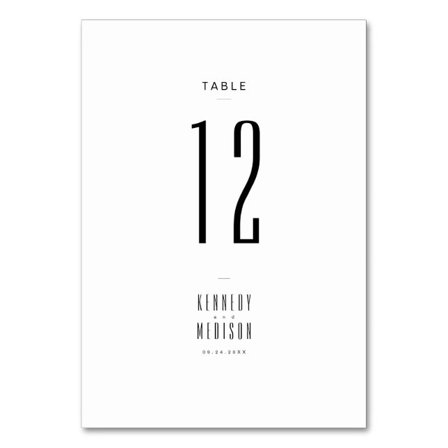 Modern Minimalist Black & White Wedding Table Number (Front)