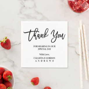Modern Minimalist Black White Wedding Thank You Napkin