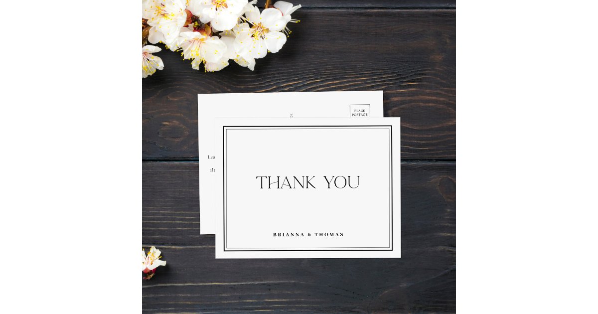 Modern Minimalist Black & White Wedding Thank You Postcard | Zazzle