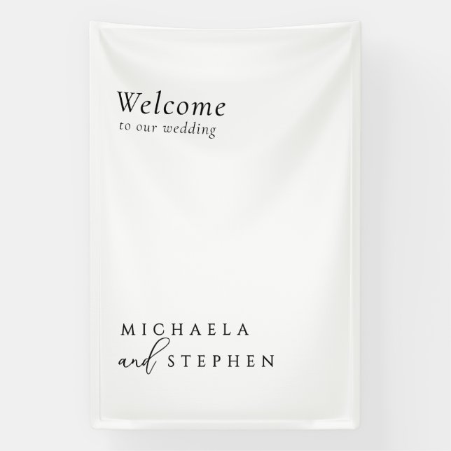 Modern Minimalist Black & White Wedding Welcome Banner (Vertical)