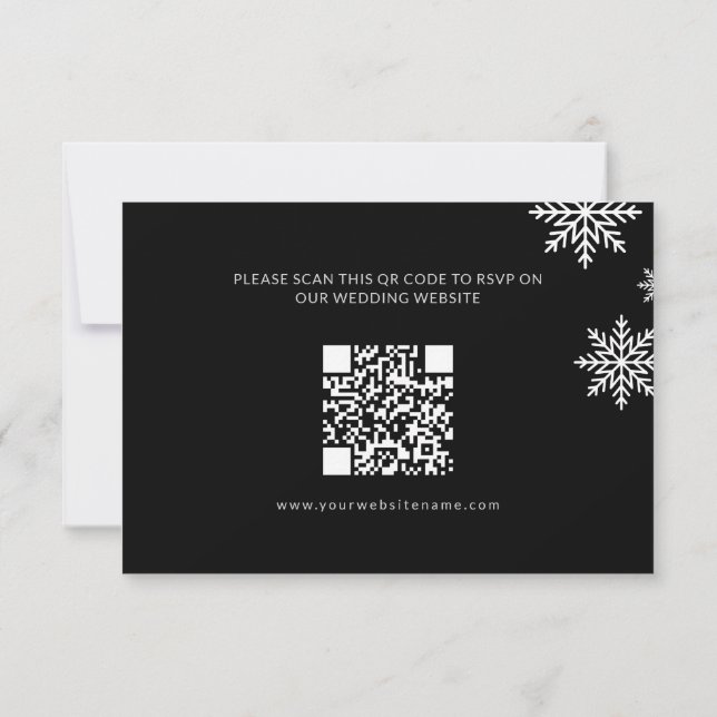 Modern Minimalist Black Winter Wedding QR Code RSVP Card (Back)