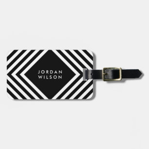 Modern Minimalist Black with White Geometric Lines Luggage Tag