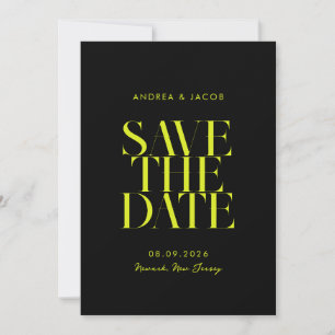 Modern Minimalist Black Yellow Chic Wedding Save The Date
